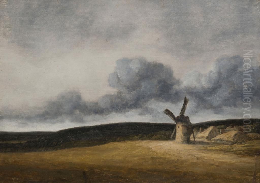 Windmill in a Landscape Oil Painting by Georges Michel