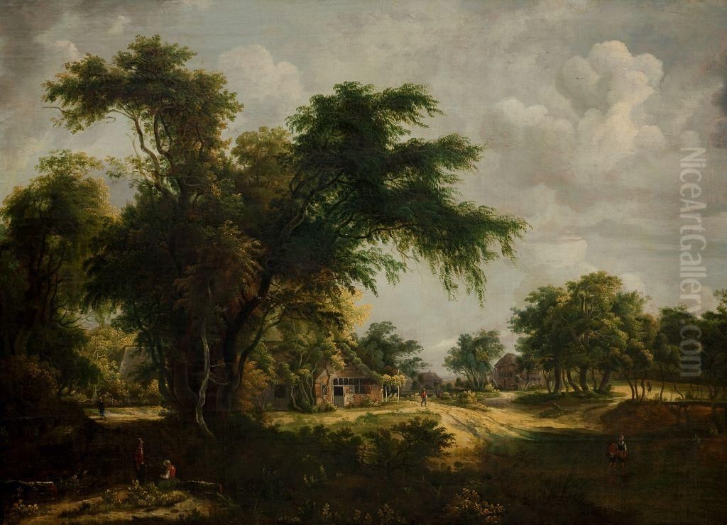 Woodland Scene Oil Painting by Meindert Hobbema