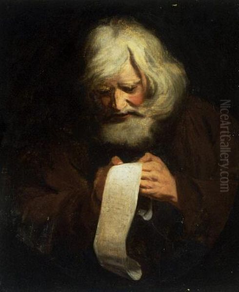 Old Man Reading Oil Painting by Of Sir Joshua Reynolds