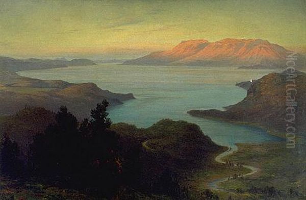 Tarawera Mountain and Lake Oil Painting by Edward William Payton