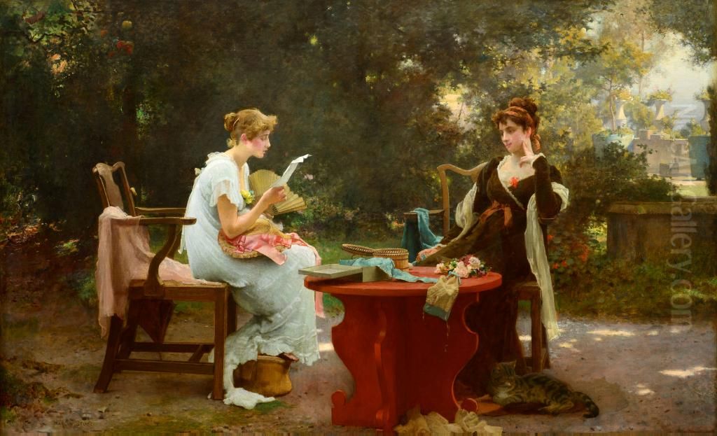 Her First love Letter Oil Painting by Marcus Stone