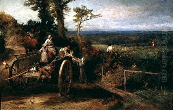 A Peep at the Hounds Oil Painting by Myles Birket Foster