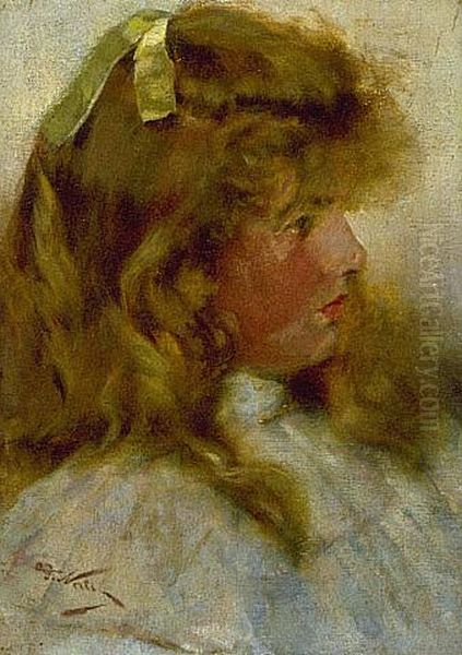 A study (Head of a girl) Oil Painting by Girolamo P. Nerli