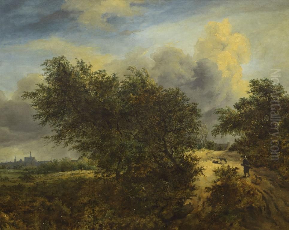 Landscape Showing Haarlem Church Oil Painting by Jacob Van Ruisdael