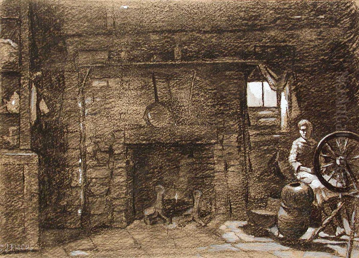 Stone Cabin Oil Painting by Charles J. Fiscus