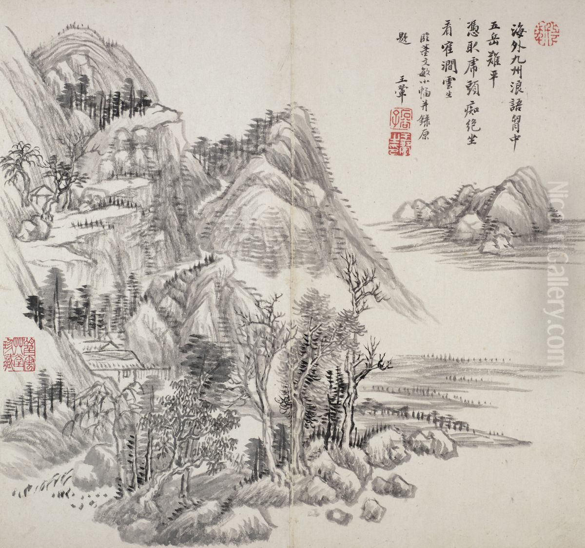 album after old masters and poems Oil Painting by Wang Hui