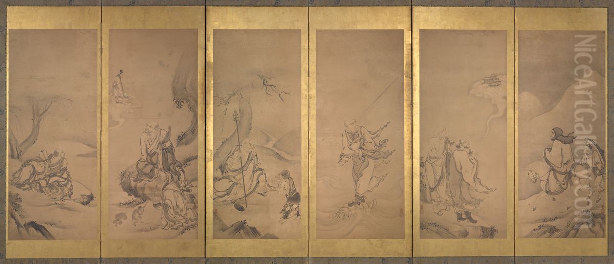 Buddhist, Daoist, and Confucian Patriarchs Oil Painting by Kano Sanraku