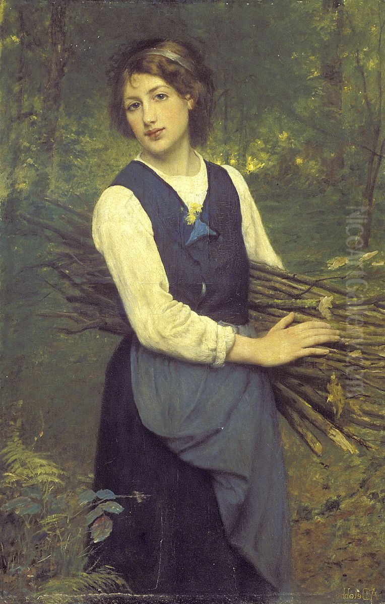 Woman with Faggots Oil Painting by Francois-Alfred Delobbe