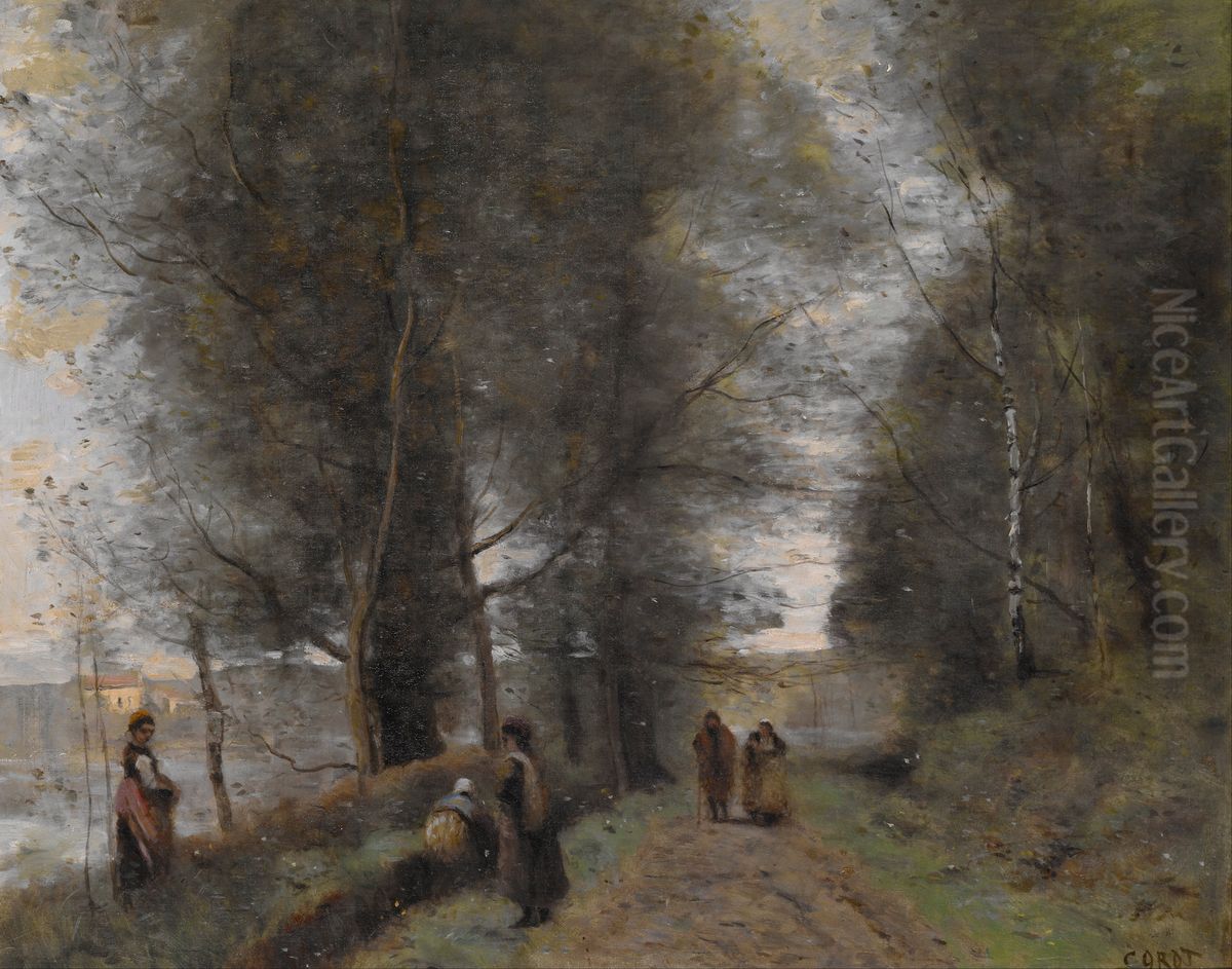 Ville d'Avray, Woodland Path Bordering the Pond Oil Painting by Jean-Baptiste Camille Corot