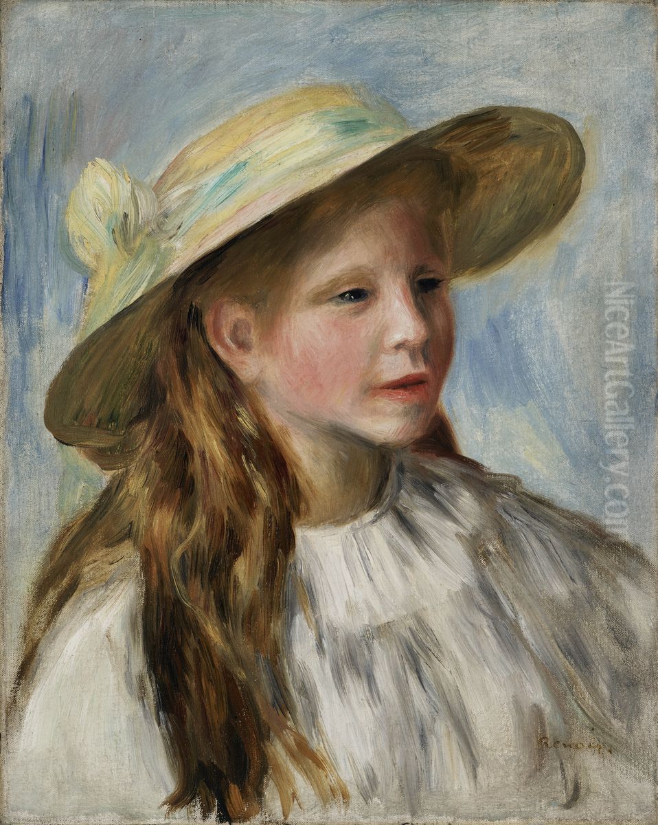 Little Girl with a Hat (Jeune Fille au Chapeau) Oil Painting by Pierre Auguste Renoir