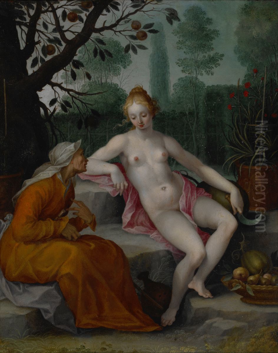 Vertumnus   and  Pomona Oil Painting by Abraham Bloemaert