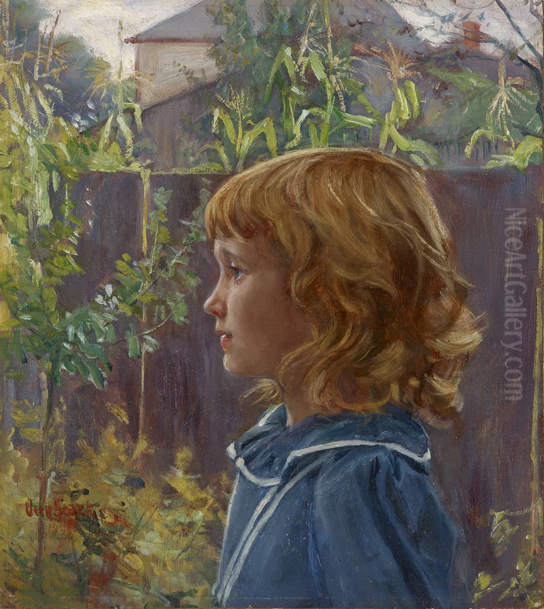 Portrait of a Young Girl Oil Painting by Otto Stark