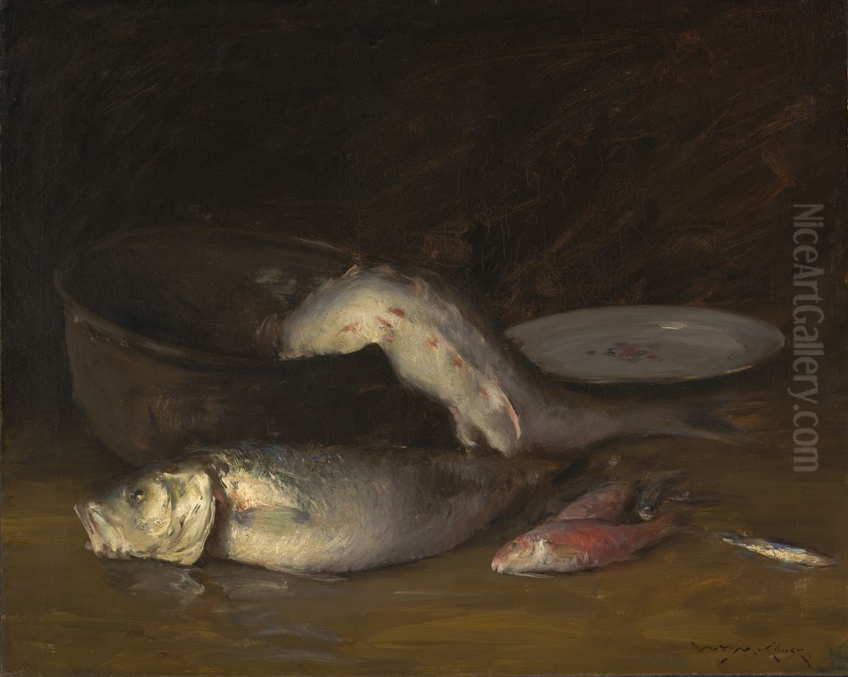 Big Copper Kettle and Fish (Fish) Oil Painting by William Merritt Chase