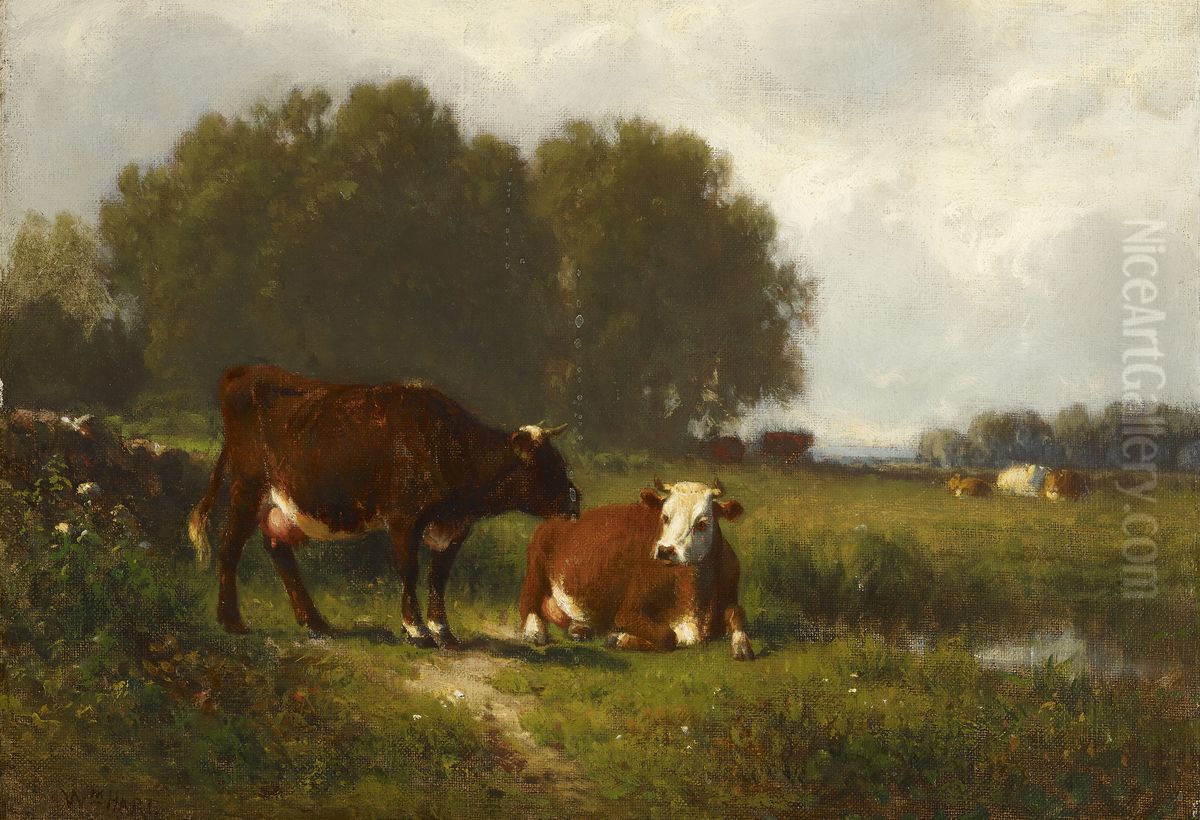 Landscape with Cows Oil Painting by William Hart