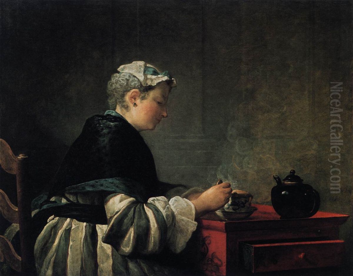 A Lady taking tea Oil Painting by Jean-Baptiste-Simeon Chardin