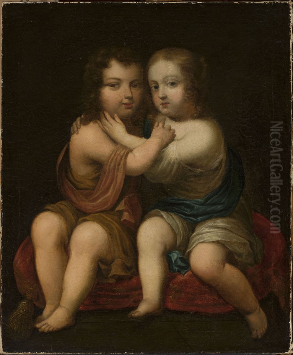 Portret dwojga dzieci (Ludwik XIV jako dziecko ze swa siostra mleczna) Oil Painting by Pierre Mignard I