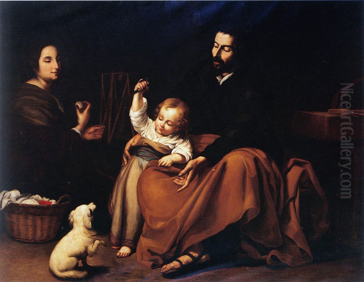 Sagrada Familia del Pajarito. Oil Painting by Bartolome Esteban Murillo