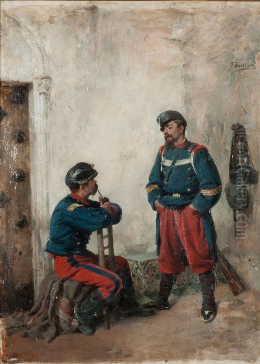 Two Soldiers Oil Painting by Jose Benlliure Y Gil