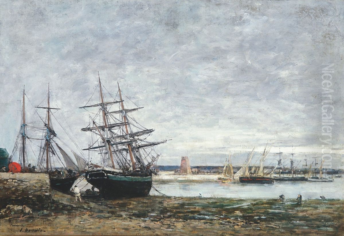 Port of Camaret low tide Oil Painting by Eugene Louis Boudin