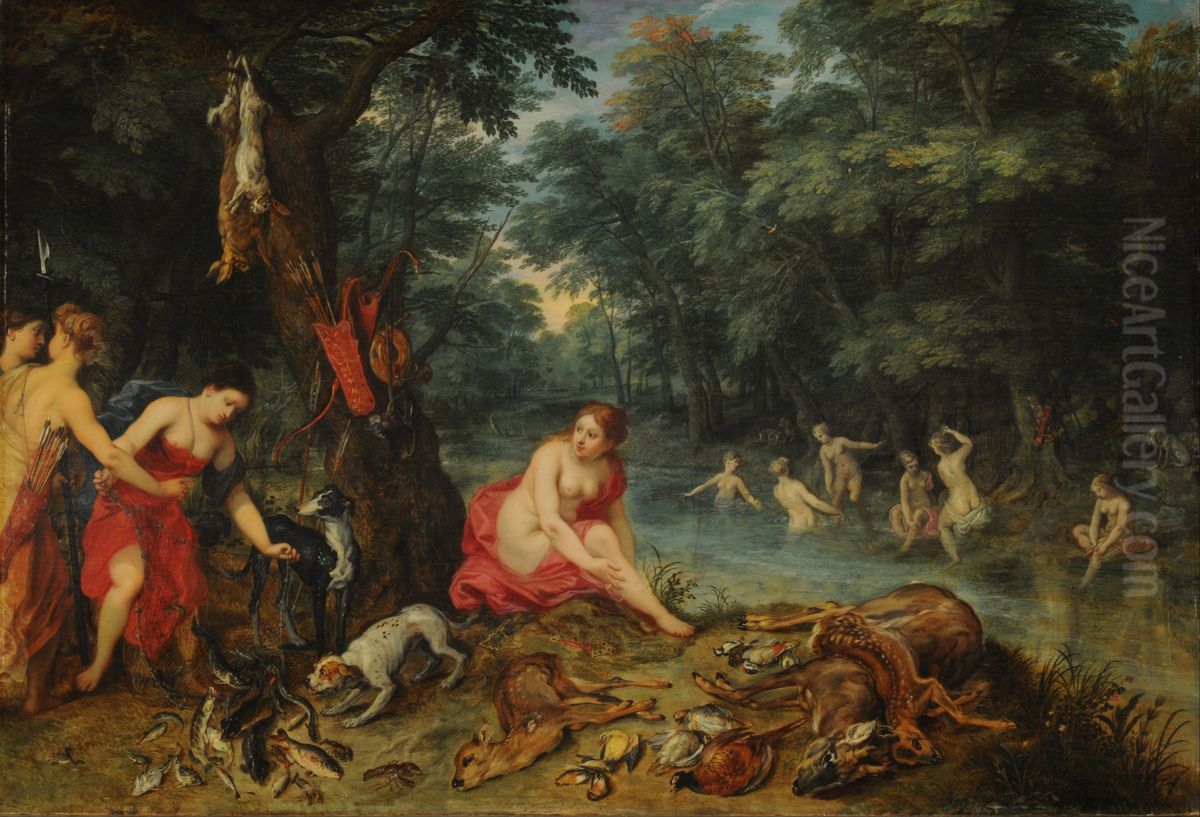 Bano de Ninfas (Las ninfas de Diana regresando de la pesca) Oil Painting by Jan Brughel