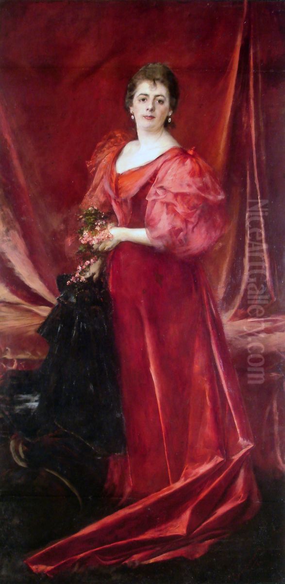 Retrato de la Sra. Maria de la Carcova de Ferrari Oil Painting by Ernesto De La Carcova