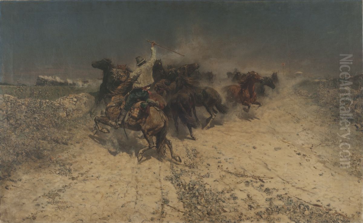 Horses Oil Painting by Enrico Coleman