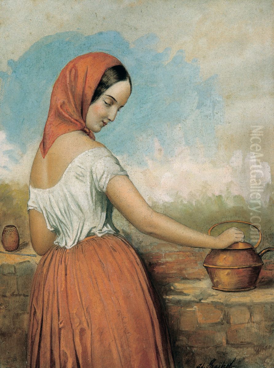 Cebando mate Oil Painting by Adolphe Hastrel de Rivedoux