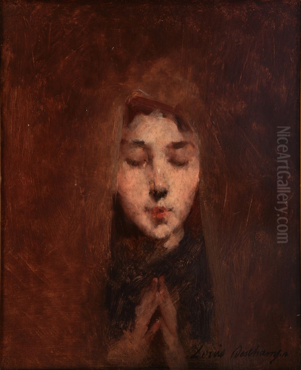 Young man praying Oil Painting by Louis Deschamps