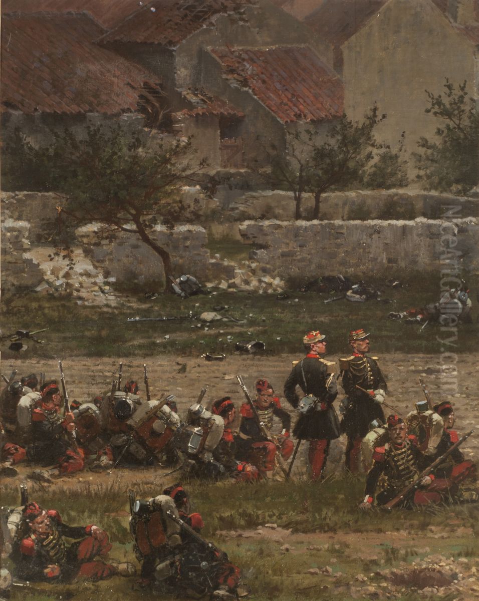 Soldiers at Rest (Panorama of the Battle of Rezonville) (Fragment) Oil Painting by Edouard Detaille