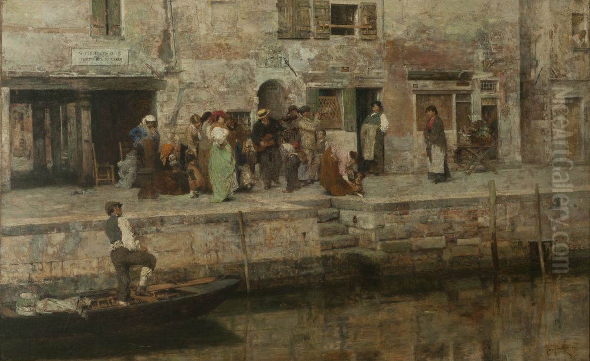 Musicos ambulantes Oil Painting by Giacomo Favretto