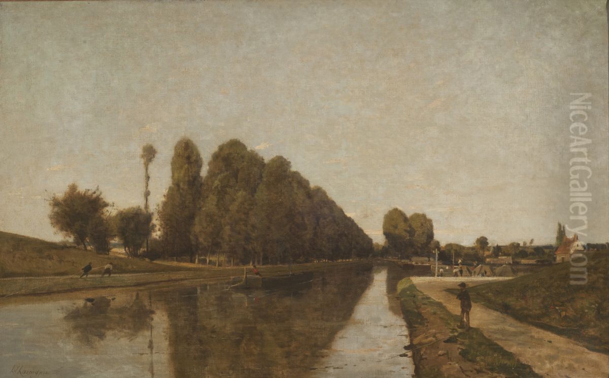 El Canal de Briare Oil Painting by Henri Harpignies