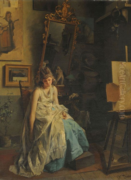 The Model Oil Painting by Domenico Induno