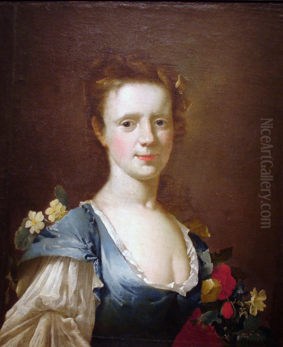 Jeune femme (Lady in blue) (Mujer joven vestida de azul) Oil Painting by James Latham