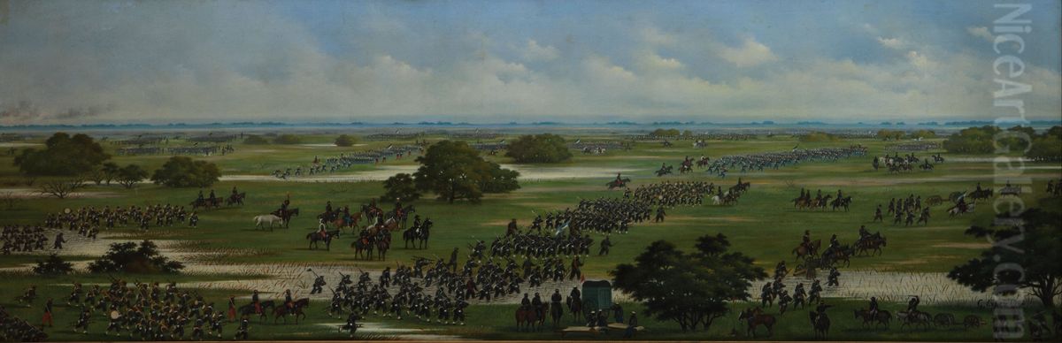 Marcha del Ejercito Argentino a tomar posiciones para el ataque a Curupayti el 22/09/1866 Oil Painting by Luis Candido Lopez