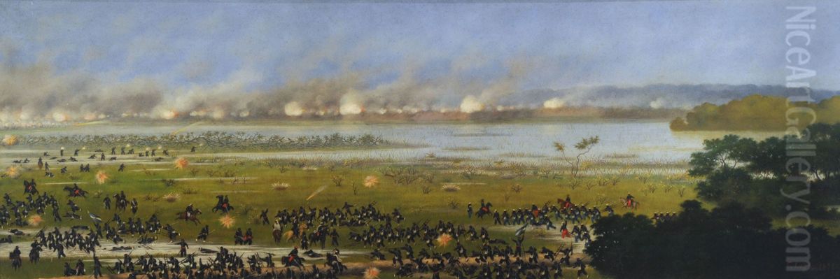 Assault on the 4th column Argentina at the Battle of Curupaity Oil Painting by Luis Candido Lopez