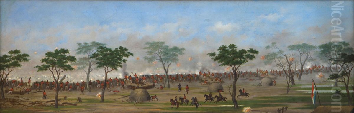 Vista de las trincheras y parte del campo de batalla de Curupayti) Oil Painting by Luis Candido Lopez