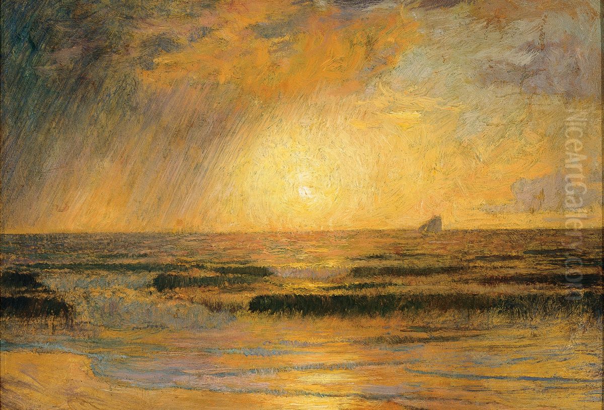 Puesta de sol en el mar Oil Painting by Emile-Rene Menard
