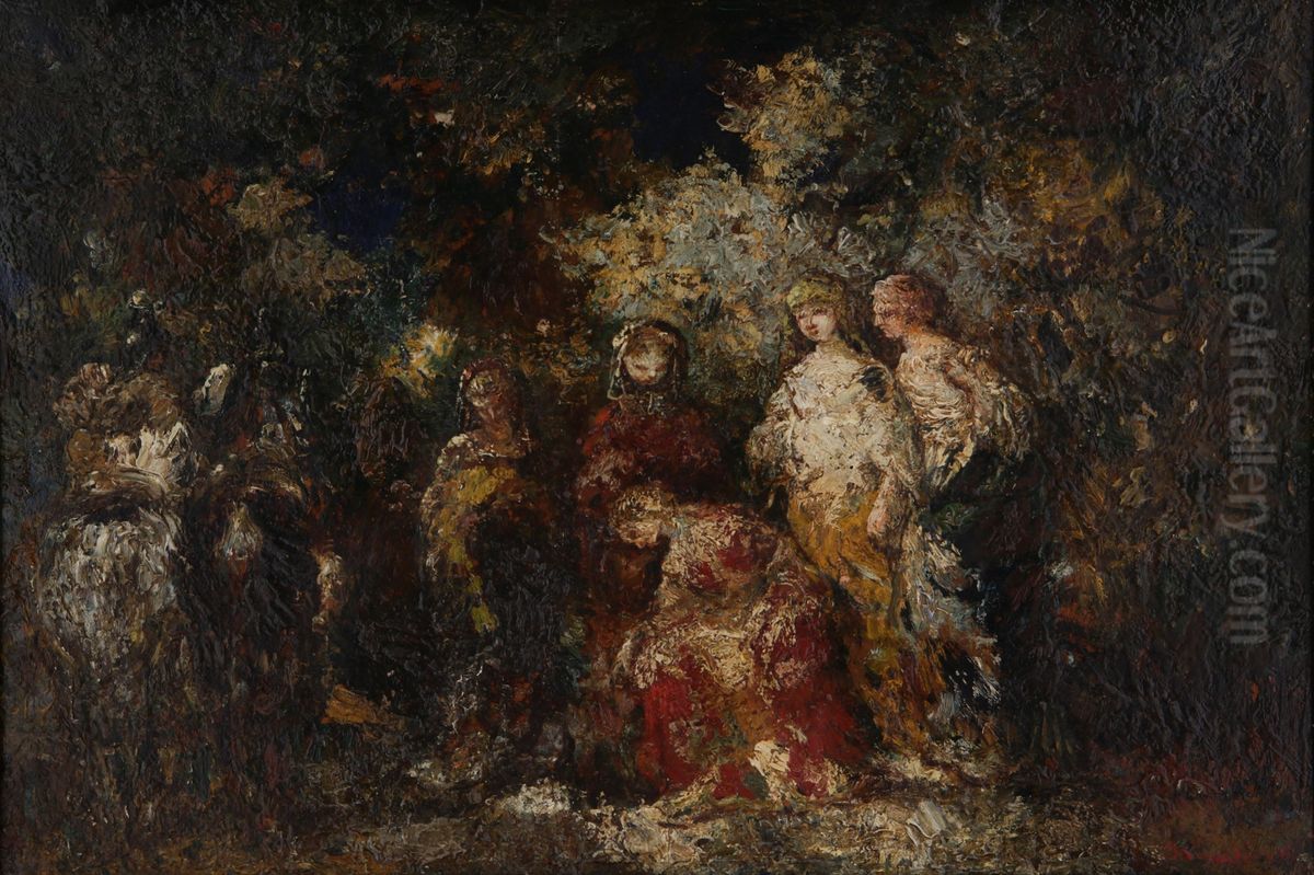 The bow Oil Painting by Adolphe Joseph Thomas Monticelli