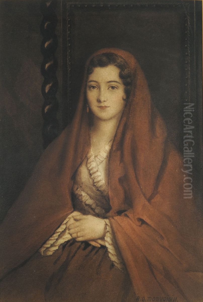 Young Chilean or Portrait of a Chilean Lady Oil Painting by Raymond Monvoisin