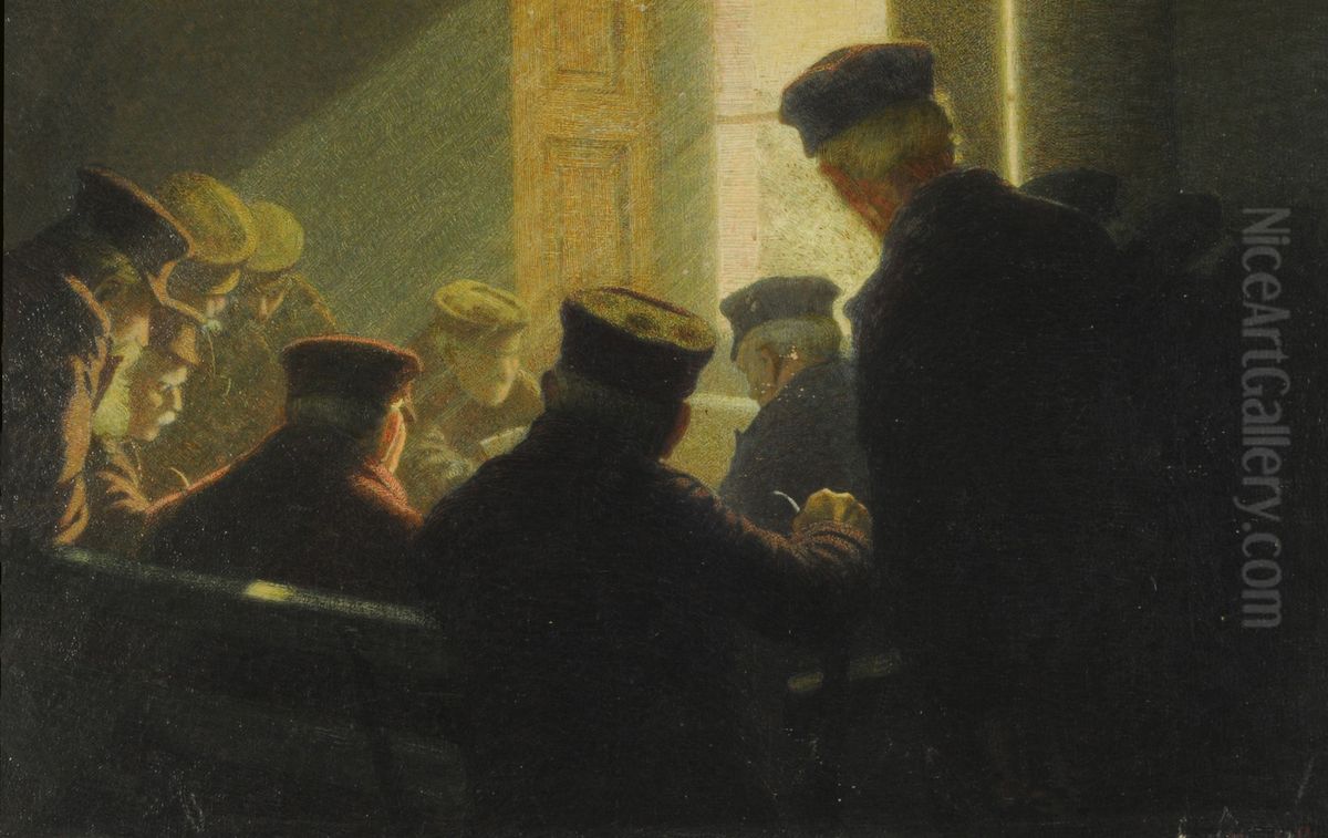 An interesting match Oil Painting by Angelo Morbelli