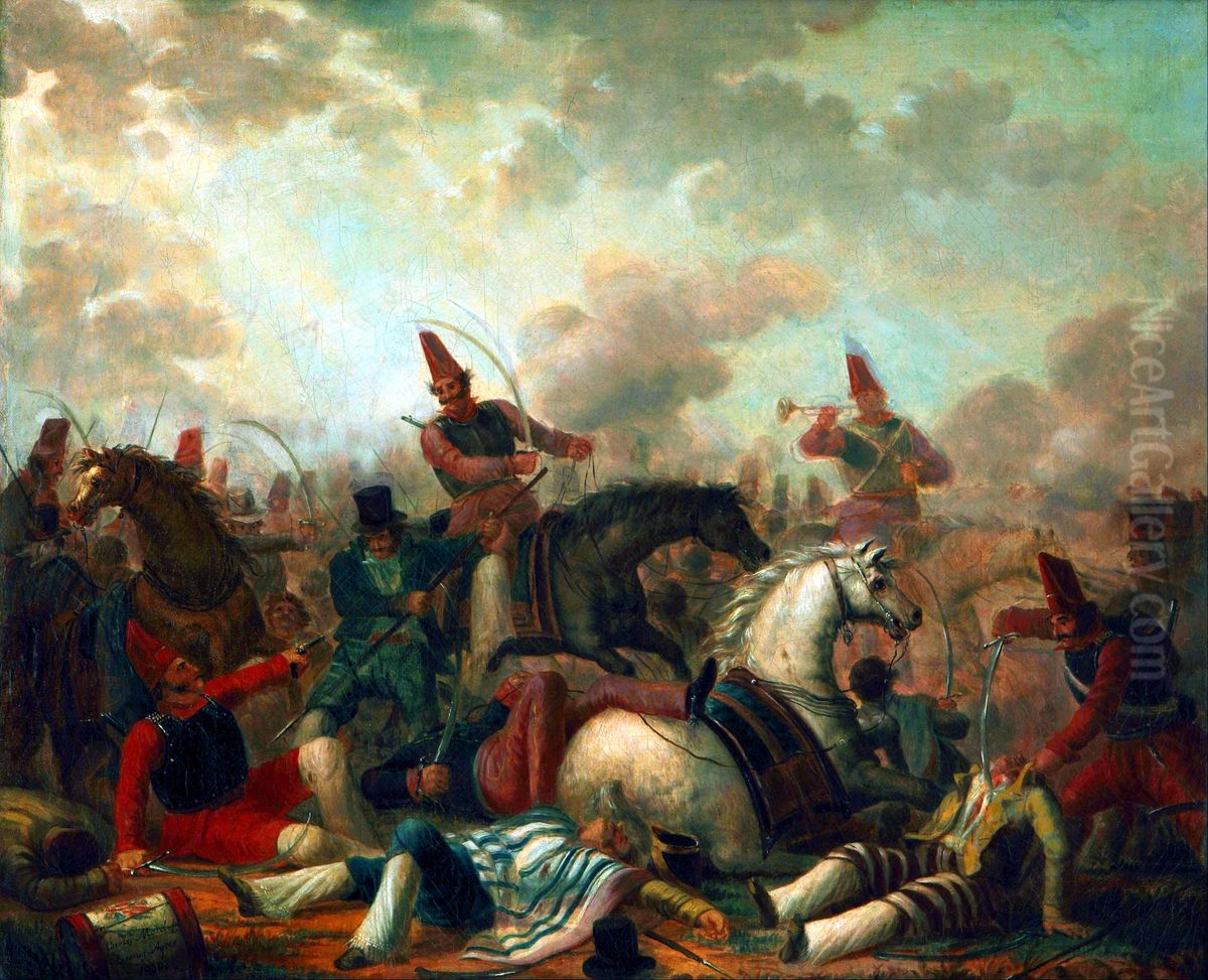 Combate de caballeria en la epoca de Rosas Oil Painting by Carlos Morel