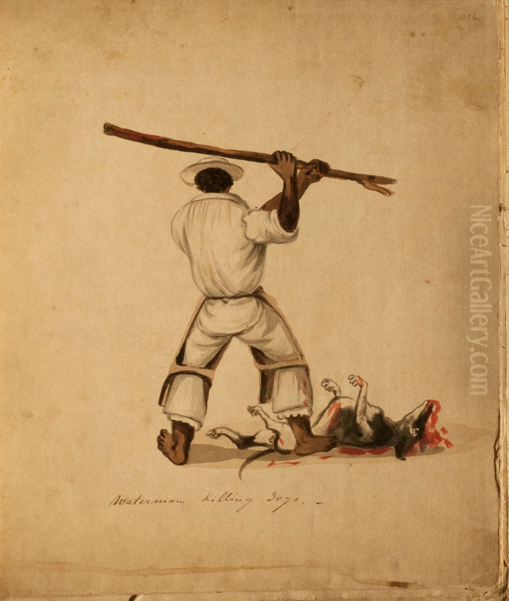 Waterman killing dogs. Oil Painting by Pancho Fierro