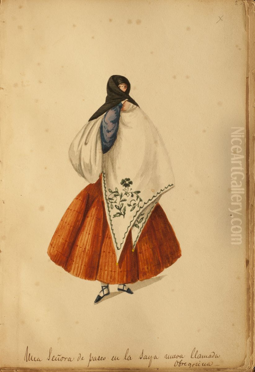 A lady walking with the new scarf Oil Painting by Pancho Fierro