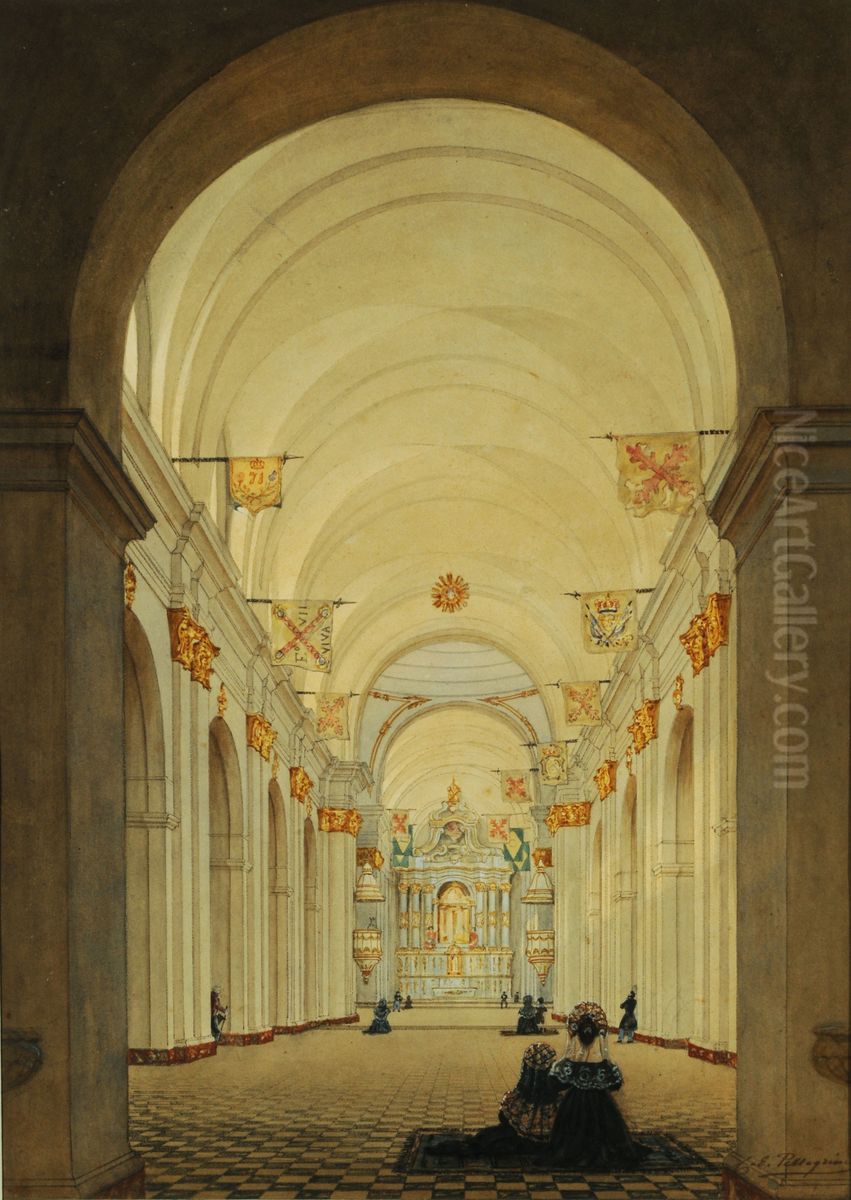 Interior of the Cathedral of Buenos Aires Oil Painting by Charles Pellegrini