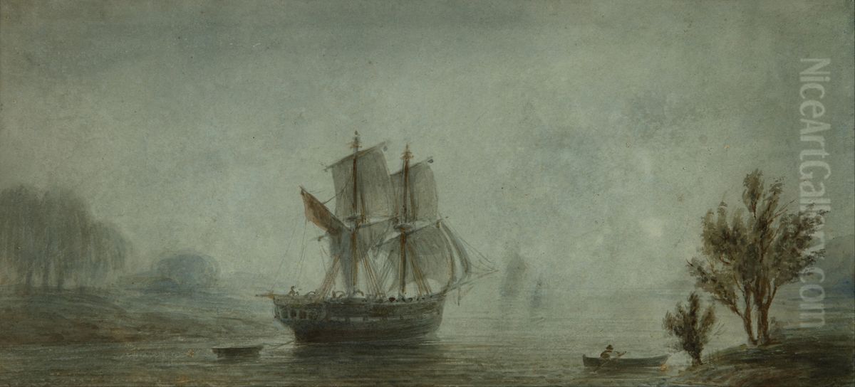 Paisaje de la costa con veleros Oil Painting by Prilidiano Pueyrredon