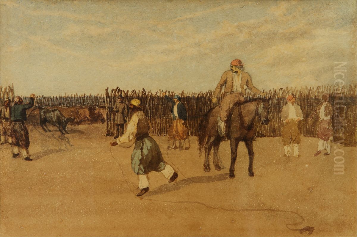 En el corral Oil Painting by Prilidiano Pueyrredon