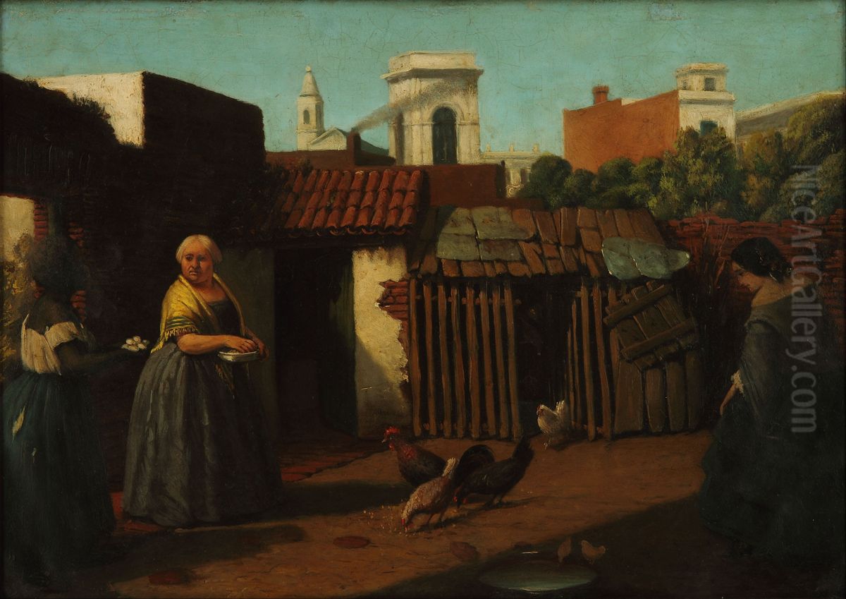 Patio porteno en 1850 Oil Painting by Prilidiano Pueyrredon