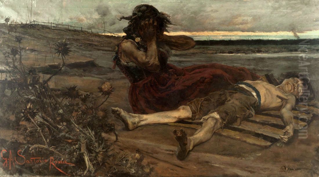 Malaria Oil Painting by Giulio Aristide Sartorio