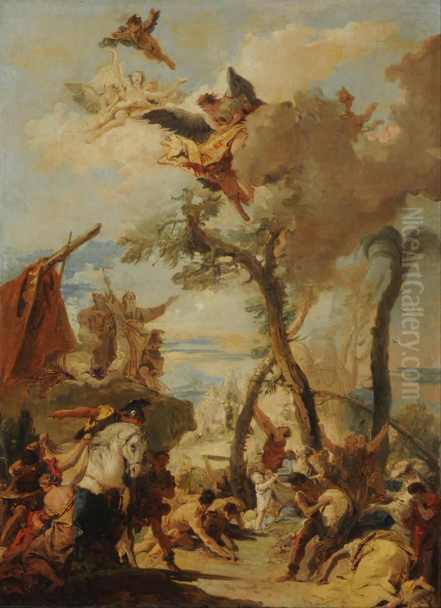 Los hebreos recogiendo el mana en el desierto (boceto) Oil Painting by Giovanni Battista Tiepolo