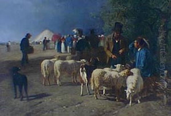 Un Marche aux montons en Normandie Oil Painting by Constant Troyon